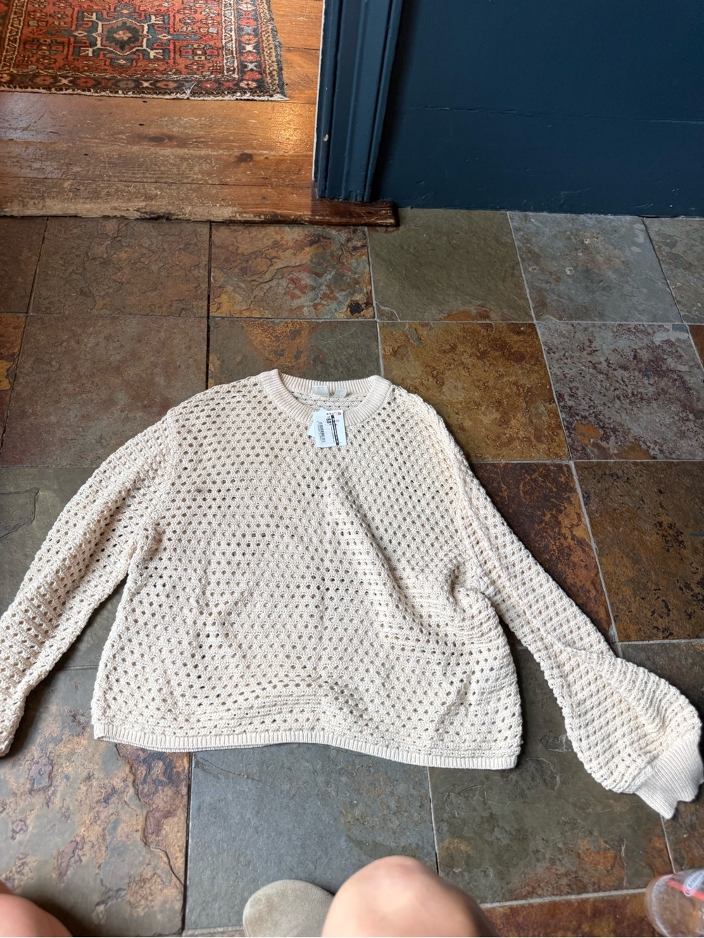 Roxy Cream Open-Knit Crew Sweater